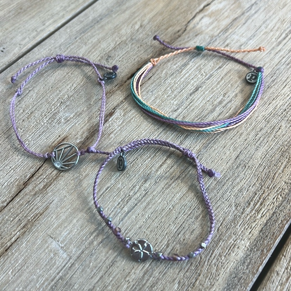 Pura Vida Bracelet Bundle Purple Silver Sand Dollar Shell Sun Beach Rare Woven - Picture 2 of 8